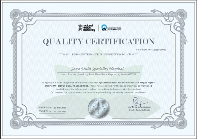JOSCO Multispecialty Hospital achieved the AB-PMJAY Silver Quality Standards Certification