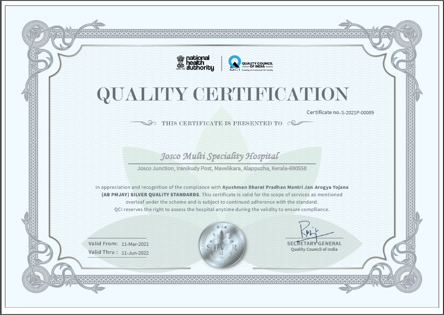 JOSCO Multispecialty Hospital achieved the AB-PMJAY Silver Quality Standards Certification